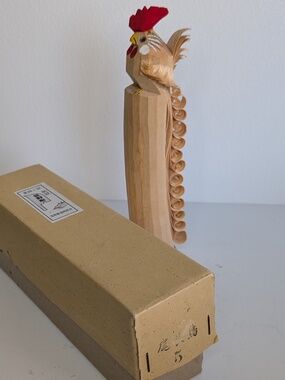 Japanese Sasano Bori Rooster Totem Figurine Carved Chisel Wood